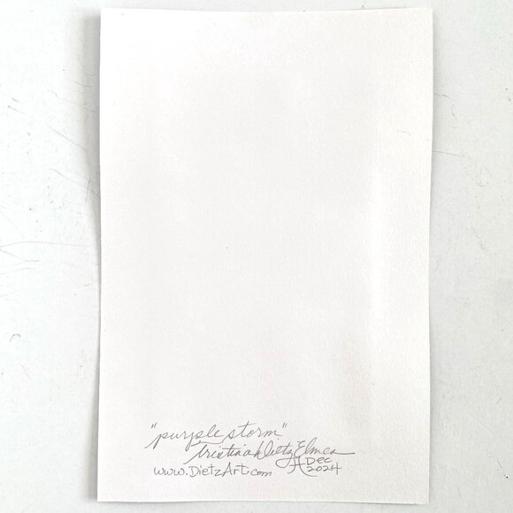 Purple Storm Original Wall Art Abstract Watercolor Painting Matted 8x10in - Picture 5 of 5